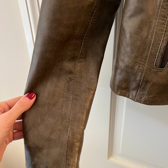 Marc New York by Andrew Marc LEATHER Biker Jacket size Small in Olive Green - Picture 15 of 15